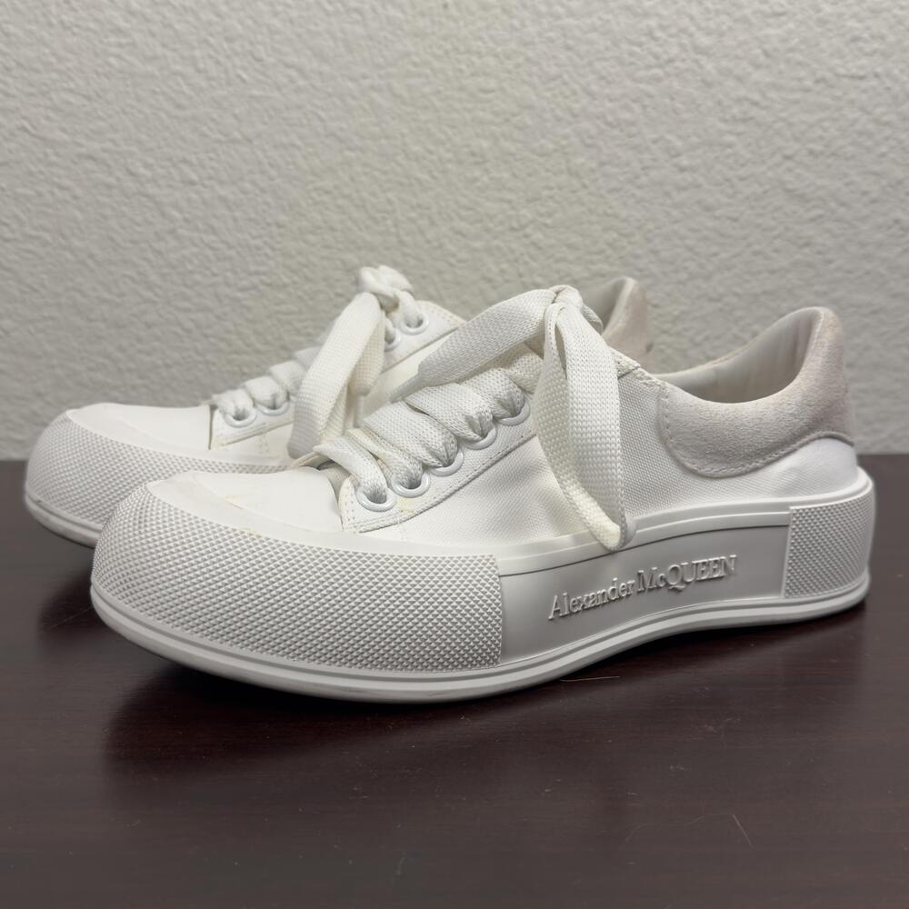 Alexander McQueen Shoes Womens Size 6 White Canvas Platform Lace Up 654593W4P01